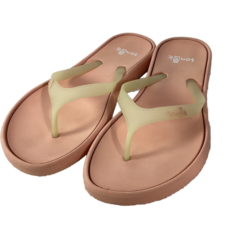 Sanuk Womens Sidewalker Flip Flops Sandals Pink Cream Size 10